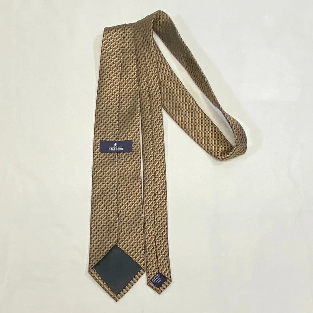 Stafford Basket Weave Brown Gold Black Polyester Necktie Classic Business Tie